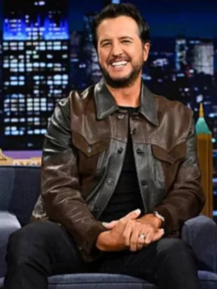 Luke Bryan The Tonight Show 2026 Brown Leather Jacket