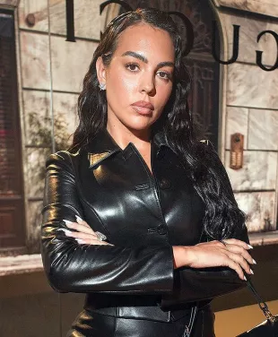 Milan 2026 Georgina Rodríguez Black Leather Jacket