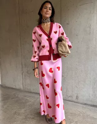 Never Fully Dressed  Knitted Heart Embroidered Contrast Cardigan