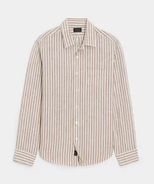 Sea Soft Linen Shirt in Khaki Stripe