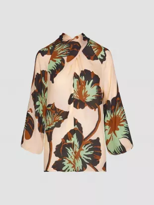 Micaela Drum Beats Floral Silk Surplice Top