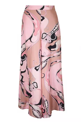 Pink Silk Twill Orchidee Print Trousers