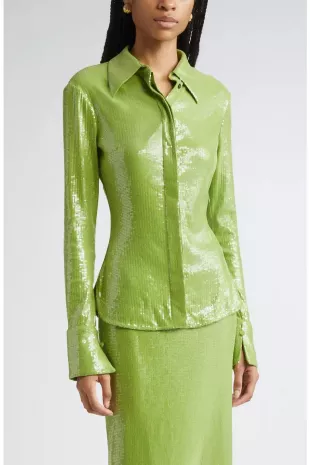Sequin Jersey Button-Up Shirt