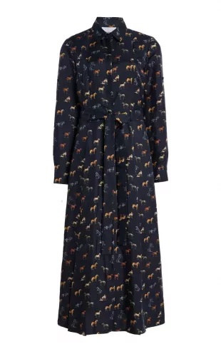 Galway Maxi Shirtdress in Dark Navy Multi Printed Silk Twill