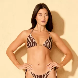 Zebra Print Beaded Halter Triangle Bikini Top