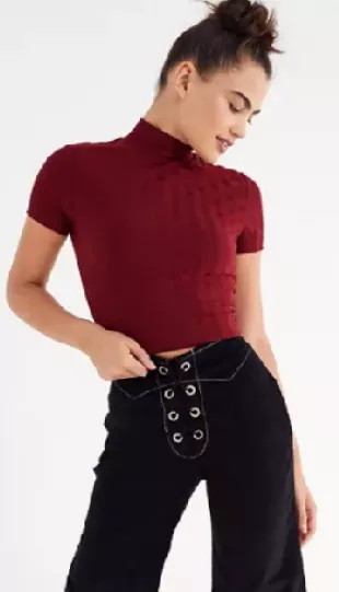 UO Tiny Ribbed Mock Neck Tee