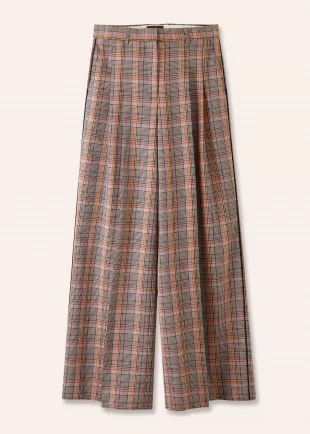 Natural Multi Check Pleat Front Man Pant