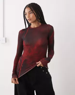Soft Long Sleeve Top With all Over Dragon graphic Print