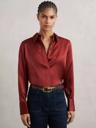 Silk-Satin Concealed-Placket Shirt