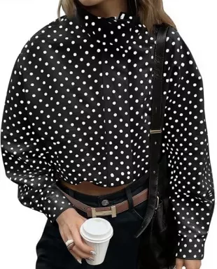 Polka Dot Zip Up Cropped Jackets