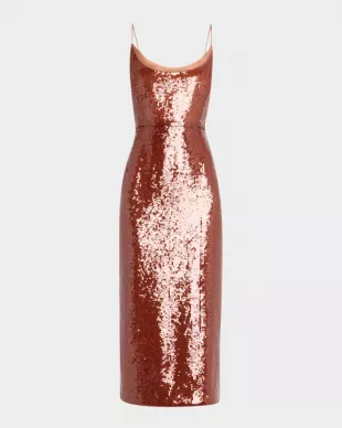 Copper Sequined Midi Dress