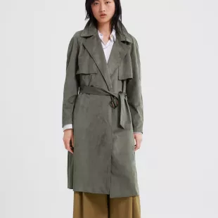 Faux Suede Double Breaste Trench Coat