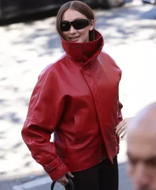 PFW SS27 Lola Tung Red Leather Jacket