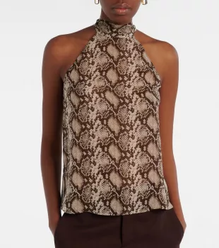 Alla Snake Print Halterneck Silk Top
