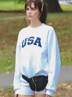 Preppy Cara Delevingne USA White Sweatshirt