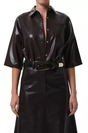 Frances Cape Crop Faux Leather Shirt