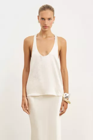 Crushed Satin Plunge U Neck Tank Top