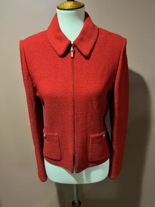 Red Knit Zip Jacket