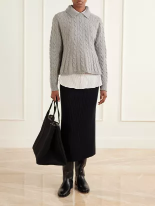 Cable-knit Wool and Cashmere-blend Peplum Sweater