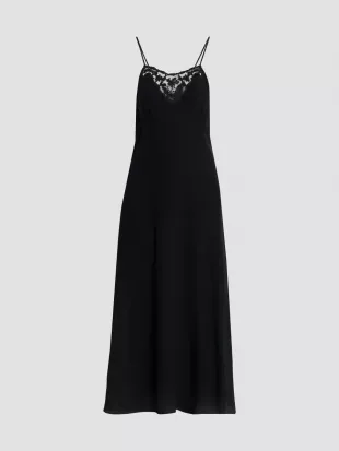 Embroidered Lace Silk A-Line Maxi Dress