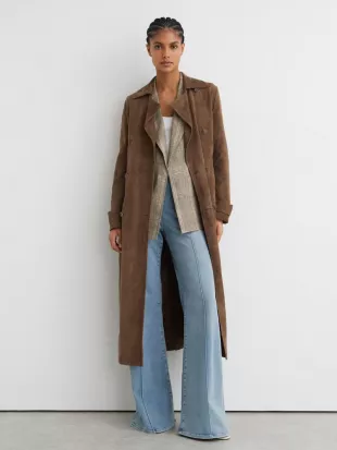 Hattie Suede Suede Belted Trench Coat