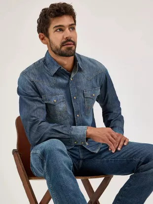 Premium Long Sleeve Denim Western Snap