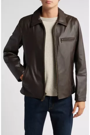 Waxy Cowhide Leather Moto Jacket