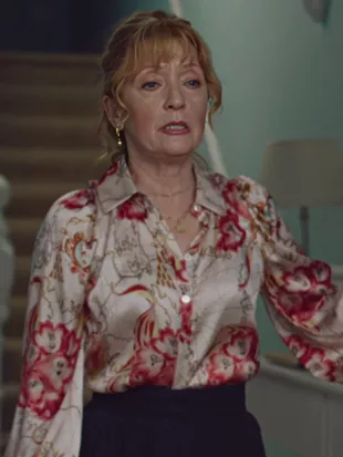Marble Hall Murders 2026 Lesley Manville Printed Silk Blouse