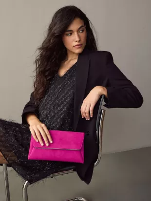 Pink Clutch Bag with Detachable Chain