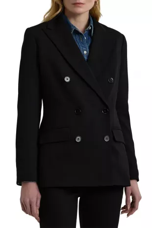 Double Breasted Stretch Wool Crepe Blazer
