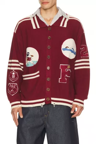 Varsity Patch Collared Cardigan