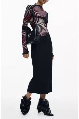 Funnel Neck Long Sleeve Rib Dress