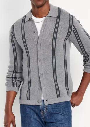 Striped Button Front Cardigan Sweater