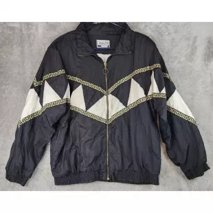 Jacket Womens Large Black Gold 90s Vintage Retro