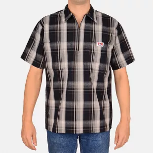 Half Zip Plaid Shirt with Two Pockets