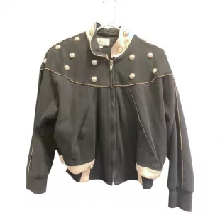 Cache Mary Dzenutis Black and Cream Women's Pearls Bomber Jacket