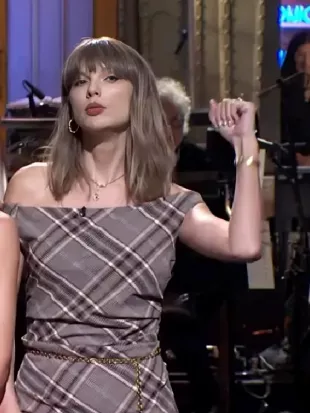 Saturday Night Live Taylor Swift Off-Shoulder Plaid Dress