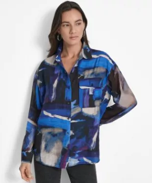 Women's Blouson Sleeve Knit Cuff Tie Dye Top