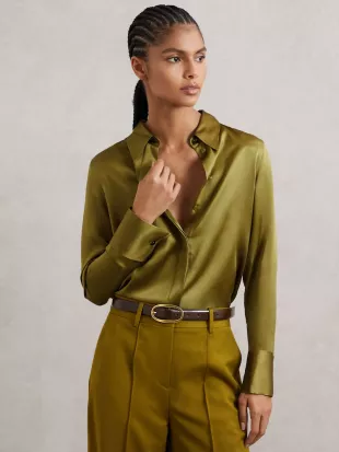 Ameira Silk-Satin Concealed-Placket Shirt