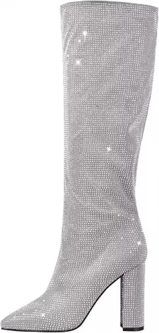 Point Toe Knee High Rhinestone Boots
