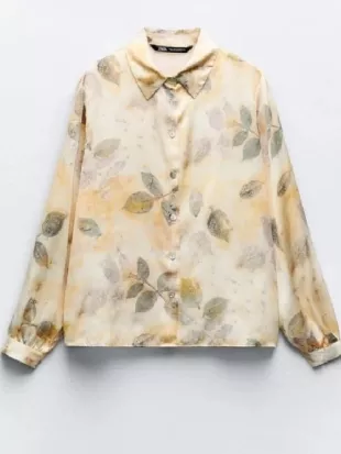 Signora Volpe S03 Floral Leaf Print Silk Blouse