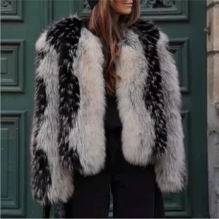 Black and White Faux Fur Coat