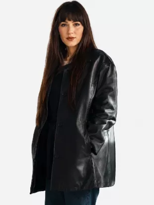 Verity 2026 Dakota Johnson Black Leather Coat