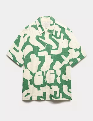 Cotton Rich Abstract Print Textured Shirt