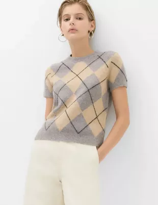 Argyle Crew Neck Slim Fit Knitted Top