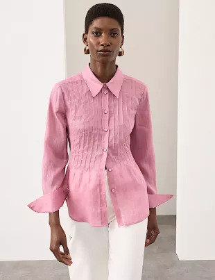 Pure Ramie Pintuck Waisted Shirt