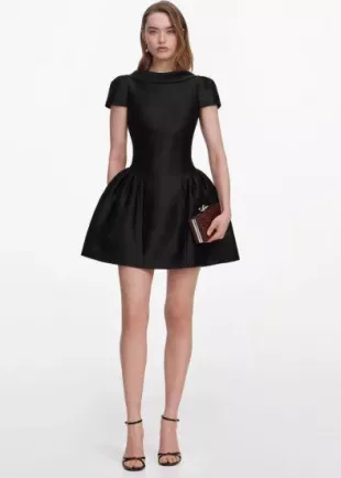 Black Taffeta Collared Mini Dress