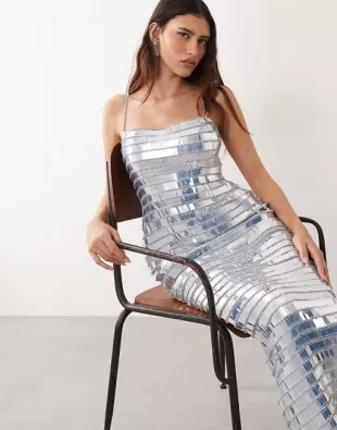Linear Encrusted Column Cami Maxi Dress