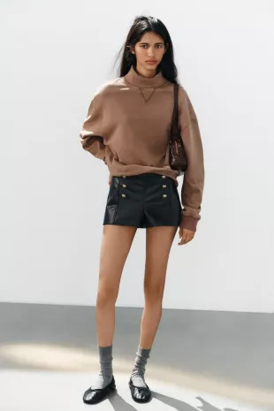 Twill Mini Shorts in Leather