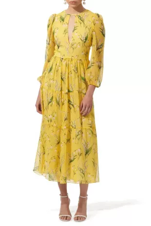 Lily of the Valley Print Silk Georgette Midi Dress